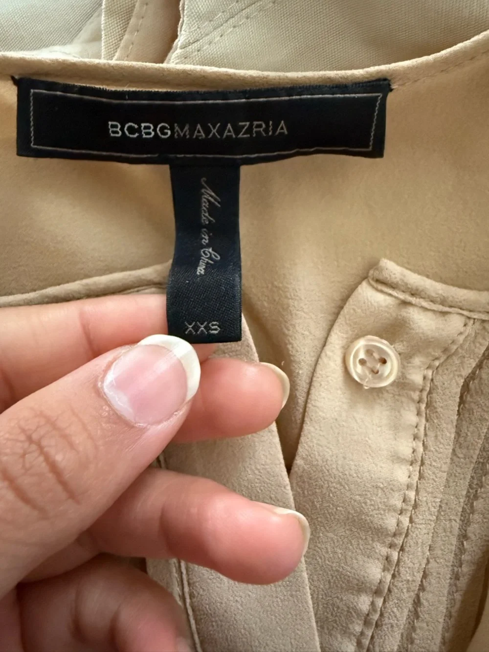BCBGMaxAzria Beige Lace Ruffle Front Blouse - Picture 3 of 3